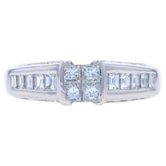 Verlobungsring aus Weißgold mit Diamant-Cluster - 14k Prinzessin Baguette Rnd 1,00 Karat
