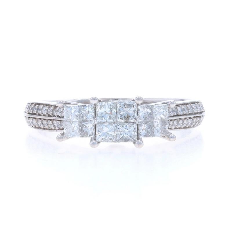 Tamaño: 9
Tasa de tallaje: Subir 1/2 talla por 40 $ o Bajar 1/2 talla por 40 $.

Contenido de metal: Oro blanco de 14 quilates

Información sobre Stone

Diamantes naturales
Quilate(s) 1.00ctw
Talla: Princesa y Redondo Brillante
Color: G -