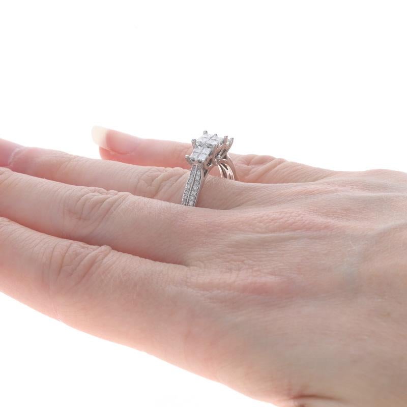 De las mujeres Anillo de compromiso de oro blanco con racimo de diamantes - 14k Princesa y redondo 1.00ctw en venta