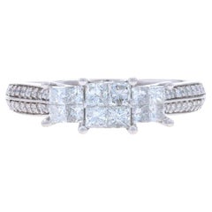 Bague de fiançailles en or blanc avec grappe de diamants - 14k Princesse et rond 1.00ctw