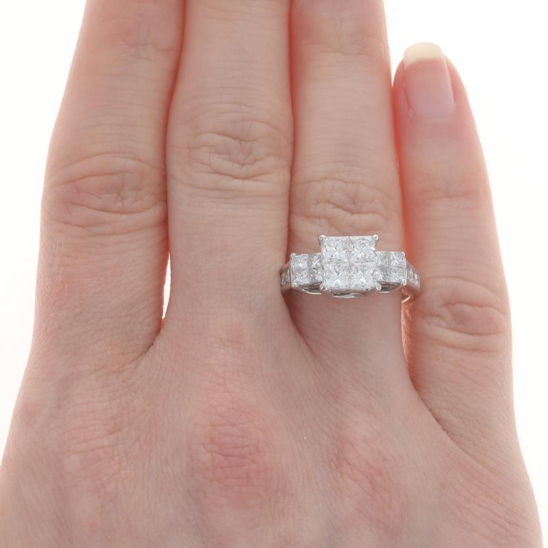 Princess Cut White Gold Diamond Cluster Engagement Ring 14k Princess & Round 2.00ctw Sz 7 1/4 For Sale