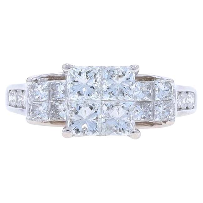 White Gold Diamond Cluster Engagement Ring 14k Princess & Round 2.00ctw Sz 7 1/4