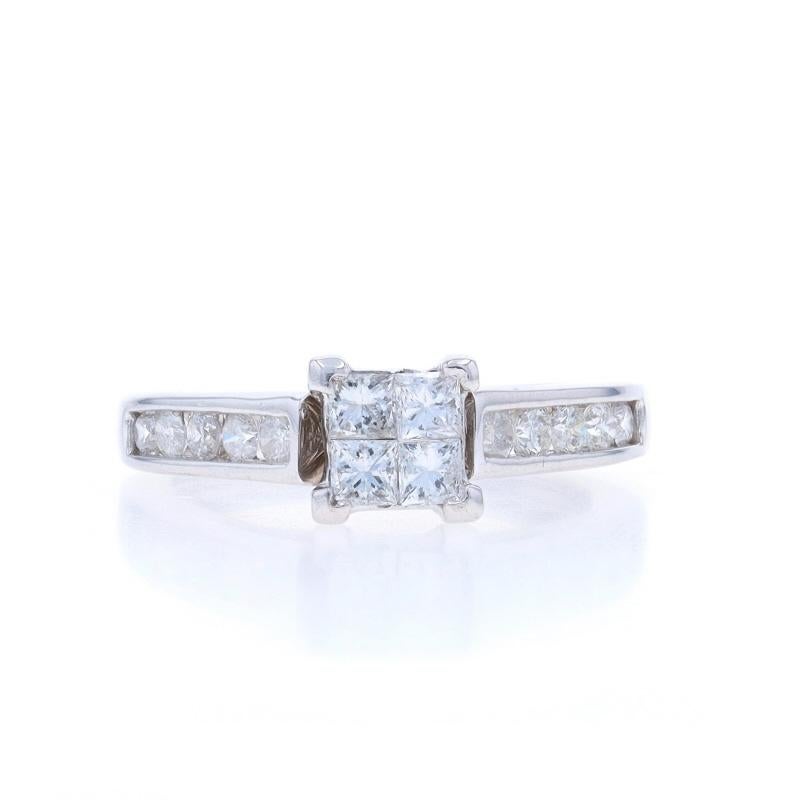 Size: 4 1/2
Sizing Fee: Up 1 1/2 sizes for $40

Metal Content: 14k White Gold

Stone Information

Natural Diamonds
Carat(s): .58ctw
Cut: Princess & Round Brilliant
Color: H - I
Clarity: I1 - I2

Total Carats: 0.58ctw

Style: Cluster with