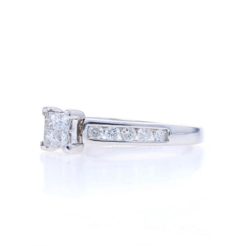 White Gold Diamond Cluster Engagement Ring 14k Princess & Round .58ctw Cathedral In Excellent Condition For Sale In Greensboro, NC