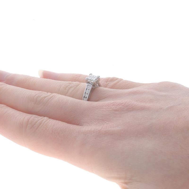Women's White Gold Diamond Cluster Engagement Ring 14k Princess & Round .58ctw Cathedral For Sale