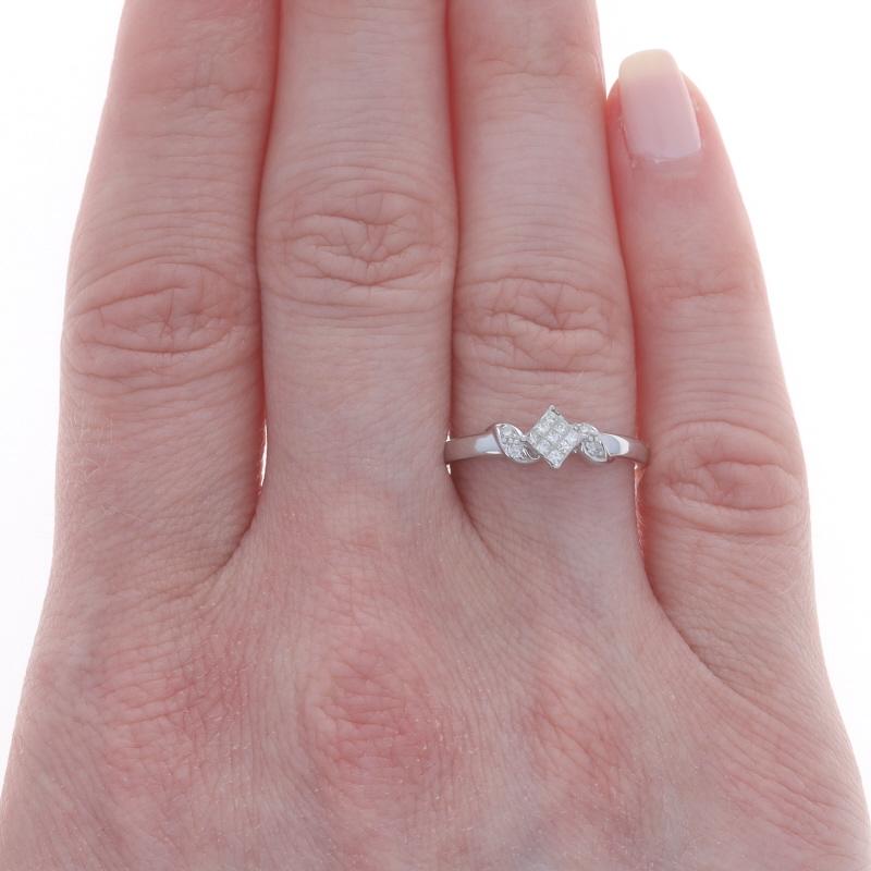 Princess Cut White Gold Diamond Cluster Engagement Ring 14k Princess & Round Brilliant .20ctw For Sale