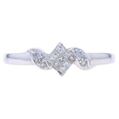 White Gold Diamond Cluster Engagement Ring 14k Princess & Round Brilliant .20ctw