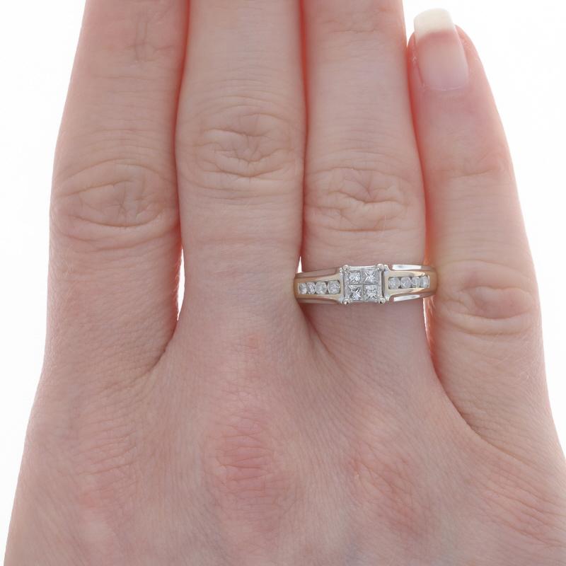 Princess Cut White Gold Diamond Cluster Engagement Ring 14k Princess & Round Brilliant .50ctw For Sale