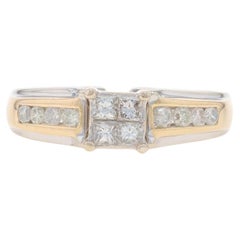 White Gold Diamond Cluster Engagement Ring 14k Princess & Round Brilliant .50ctw
