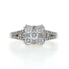 White Gold Diamond Cluster Engagement Ring - 14k Round Brilliant 1.00ctw