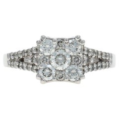Anello di fidanzamento a grappolo di diamanti in oro bianco - 14k Brilliante rotondo 1,00ctw