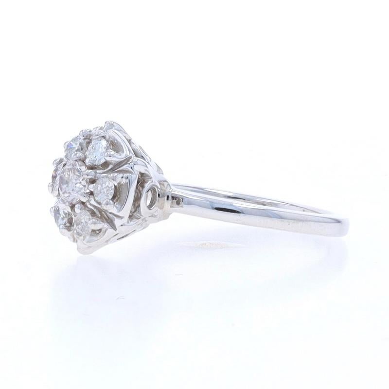 Round Cut White Gold Diamond Cluster Engagement Ring - 14k Round Brilliant .34ctw Floral For Sale