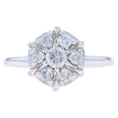 White Gold Diamond Cluster Engagement Ring - 14k Round Brilliant .34ctw Floral