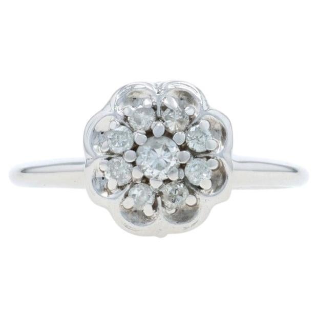 White Gold Diamond Cluster Engagement Ring - 14k Round Brilliant .38ctw Floral For Sale