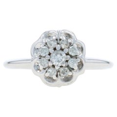 Bague de fiançailles en or blanc avec grappe de diamants - 14k Round Brilliante .38ctw Floral