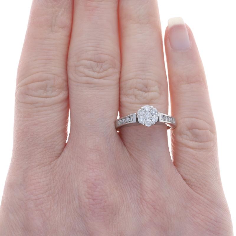 Round Cut White Gold Diamond Cluster Engagement Ring - 14k Round Brilliant .65ctw Floral For Sale