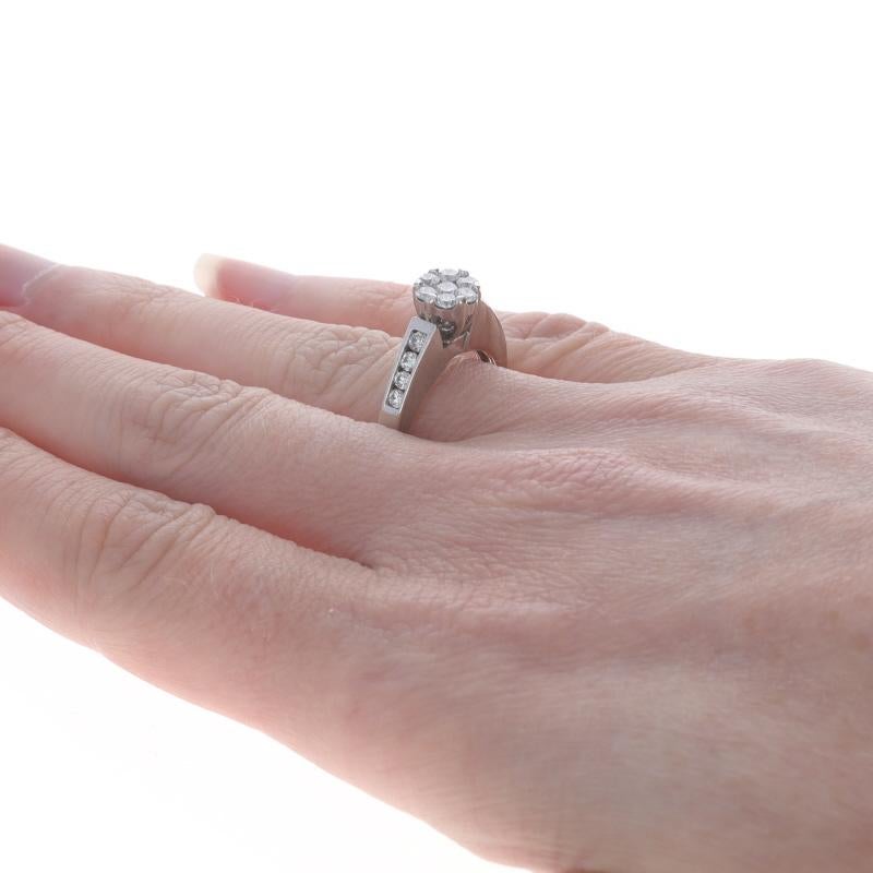 Women's White Gold Diamond Cluster Engagement Ring - 14k Round Brilliant .65ctw Floral For Sale