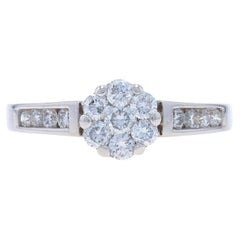 White Gold Diamond Cluster Engagement Ring - 14k Round Brilliant .65ctw Floral