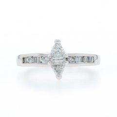 White Gold Diamond Cluster Engagement Ring - 14k Trillion Baguette Rd .66ctw