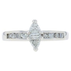 White Gold Diamond Cluster Engagement Ring - 14k Trillion Baguette Rd .66ctw