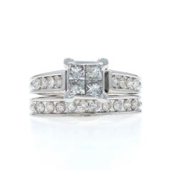 White Gold Diamond Cluster Engagement Ring & Wedding Band 10k Princess 1.00ctw