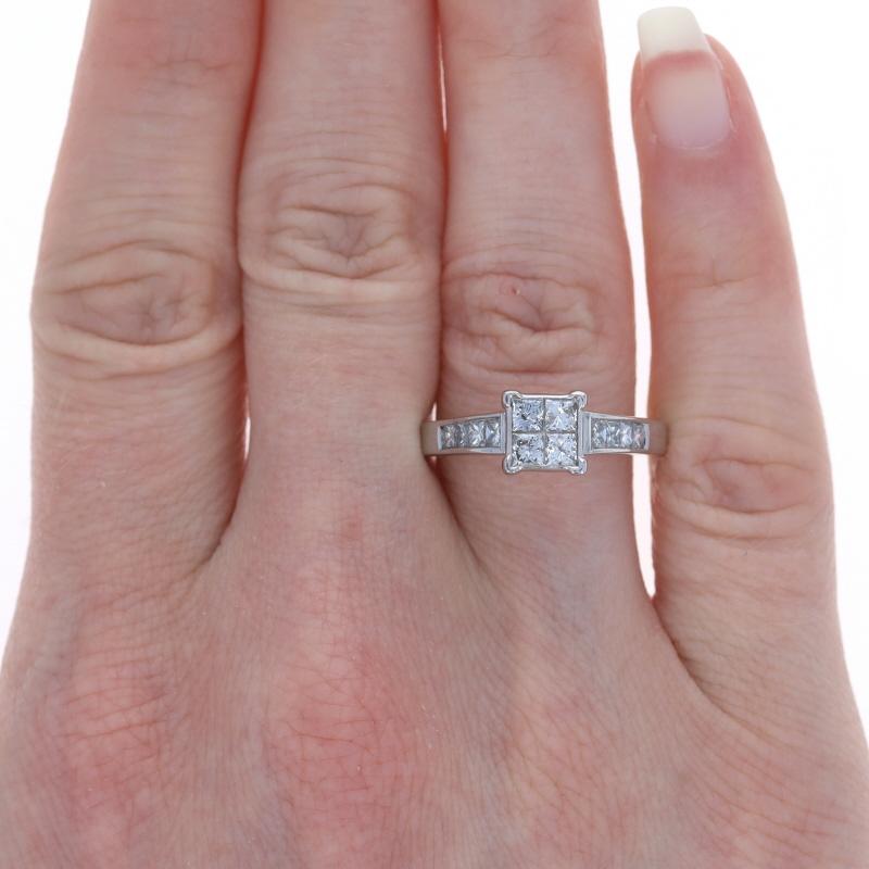 Verlobungsring & Ehering aus Weißgold mit Diamant-Cluster - 14k Prinzessin 1,50ctw (Carréschliff) im Angebot