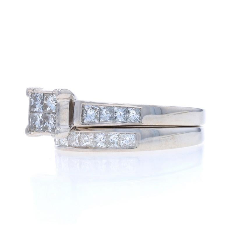 Verlobungsring & Ehering aus Weißgold mit Diamant-Cluster - 14k Prinzessin 1,50ctw Damen im Angebot