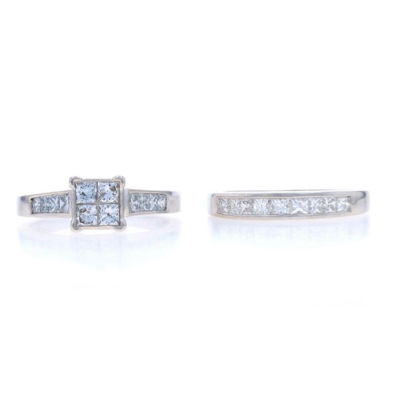 Verlobungsring & Ehering aus Weißgold mit Diamant-Cluster - 14k Prinzessin 1,50ctw im Angebot 2