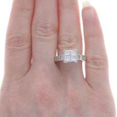 White Gold Diamond Cluster Engagement Ring Wedding Band 14k Princess 3.00ctw Sz8