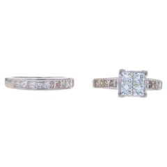 White Gold Diamond Cluster Engagement Ring Wedding Band 14k Princess 3.00ctw Sz8