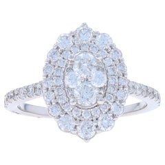 Bague de cocktail en or blanc avec grappe de diamants et halo - 14k Round Brilliant 1.50ctw