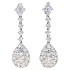 White Gold Diamond Cluster Halo Dangle Earrings 18k Rnd 2.00ctw Teardrop Pierced