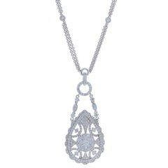 White Gold Diamond Cluster Halo Dangle Necklace - 14k Round 2.43ctw Adjustable
