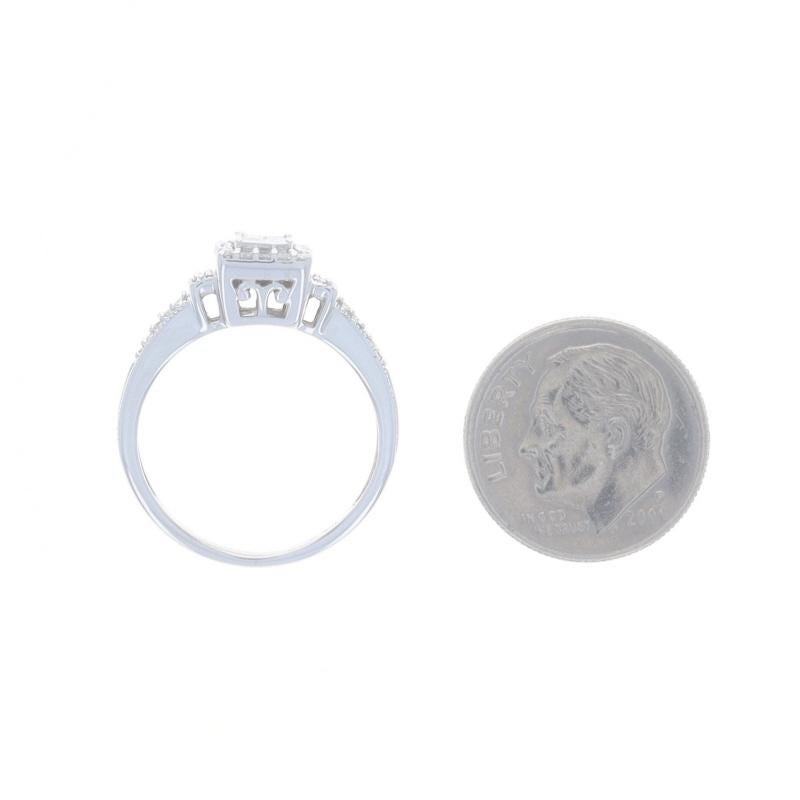 White Gold Diamond Cluster Halo Engagement Ring - 10k Princess & Single .21ctw For Sale 1