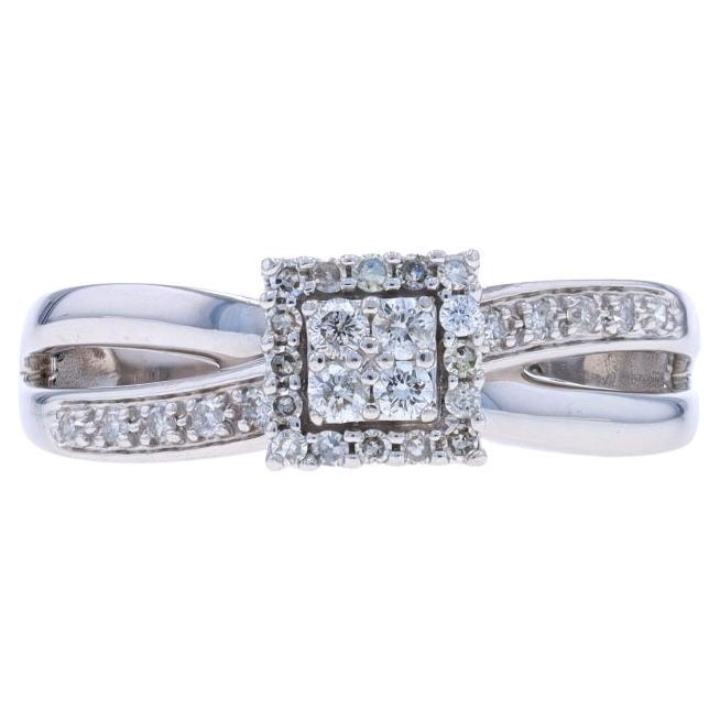 Verlobungsring aus Weißgold mit Diamant-Cluster-Halo mit Halo - 10k rund .25ctw
