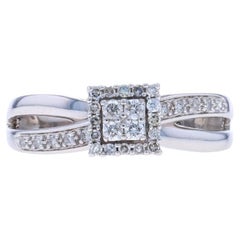 White Gold Diamond Cluster Halo Engagement Ring - 10k Round .25ctw