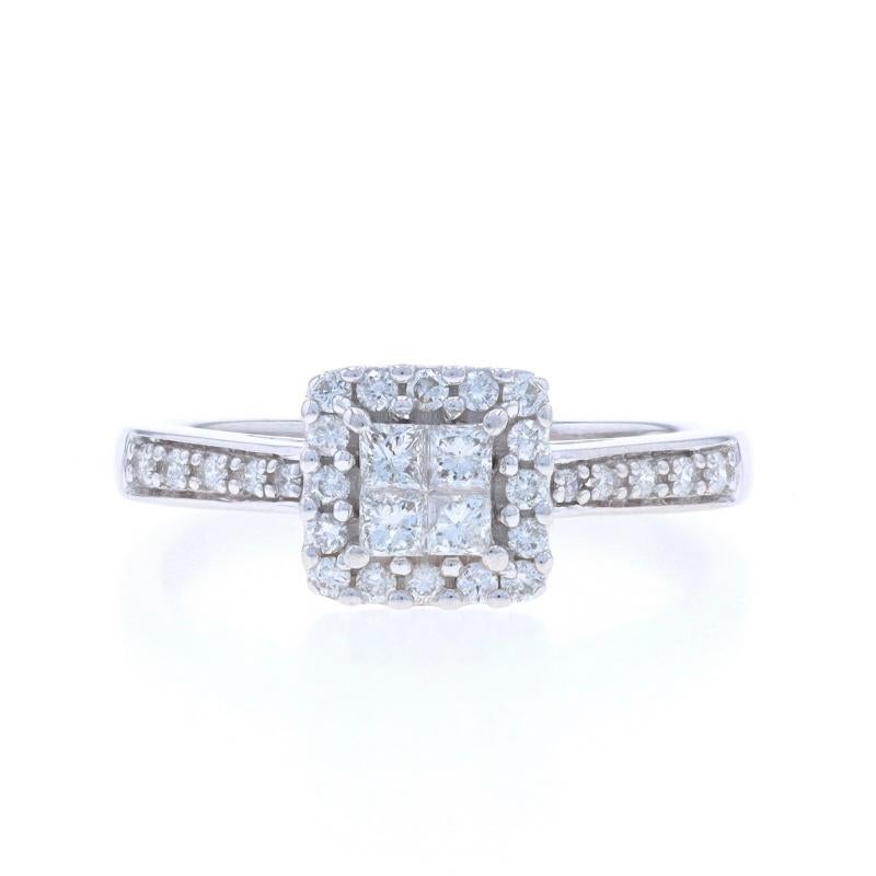 Size: 7 1/4
Sizing Fee: Up 2 sizes for $40 or Down 1 size for $30

Metal Content: 14k White Gold

Stone Information

Natural Diamonds
Carat(s): .50ctw
Cut: Princess & Round Brilliant
Color: G - H
Clarity: SI1 - I1

Total Carats: .50ctw

Style: