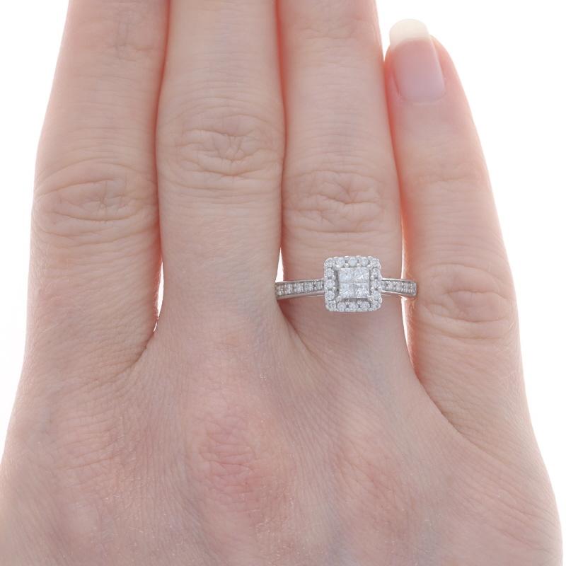 Princess Cut White Gold Diamond Cluster Halo Engagement Ring - 14k Princesss .50ctw Cathedral For Sale