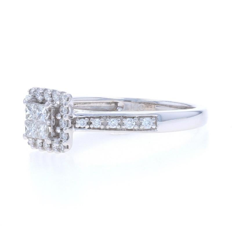 White Gold Diamond Cluster Halo Engagement Ring - 14k Princesss .50ctw Cathedral In Excellent Condition For Sale In Greensboro, NC