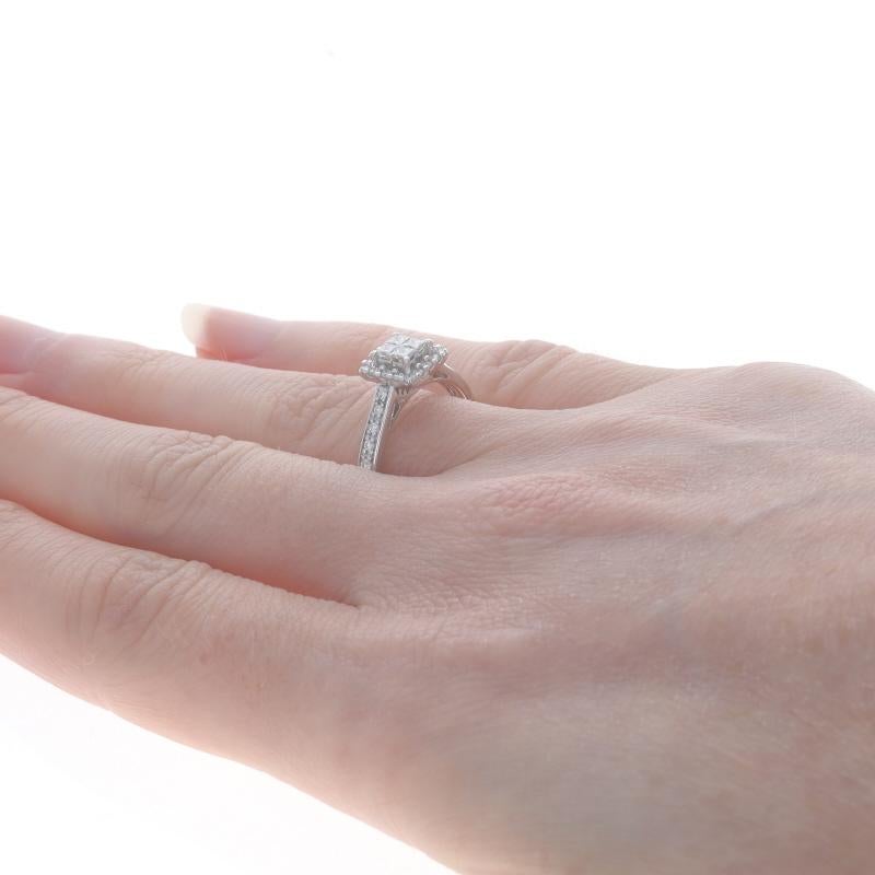 Women's White Gold Diamond Cluster Halo Engagement Ring - 14k Princesss .50ctw Cathedral For Sale