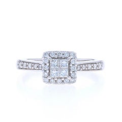Verlobungsring aus Weißgold mit Diamant-Cluster-Halo und Halo - 14k Prinzessinnen .50ctw Kathedrale