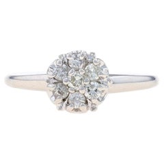 White Gold Diamond Cluster Halo Engagement Ring - 14k Round .20ctw Floral