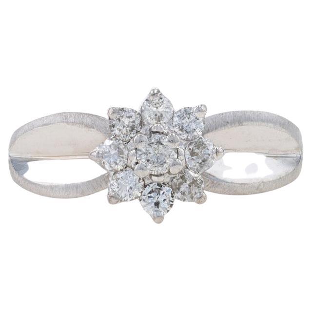 White Gold Diamond Cluster Halo Engagement Ring - 14k Round .50ctw Floral For Sale