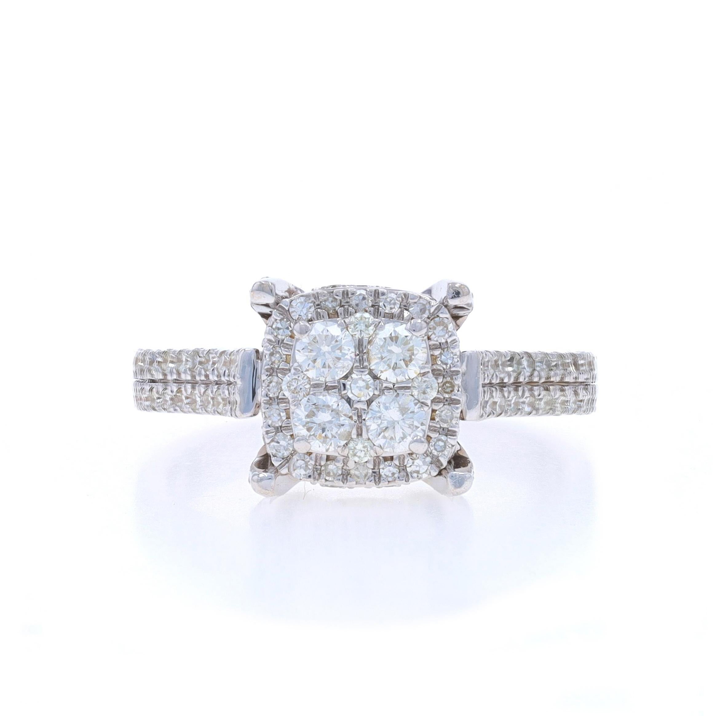 Size: 6 1/2
Sizing Fee: Up 1 size for $40 or Down 1/2 a size for $30

Metal Content: 14k White Gold

Stone Information

Natural Diamonds
Carat(s): .57ctw
Cut: Round Brilliant & Single
Color: H - I
Clarity: SI1 - I1

Total Carats: .57ctw

Style: