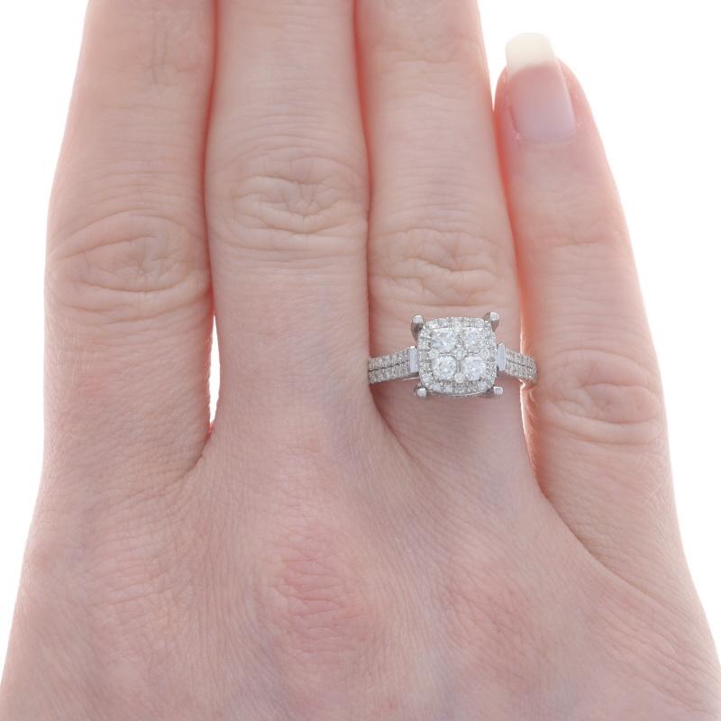 Round Cut White Gold Diamond Cluster Halo Engagement Ring - 14k Round .57ctw Cathedral For Sale