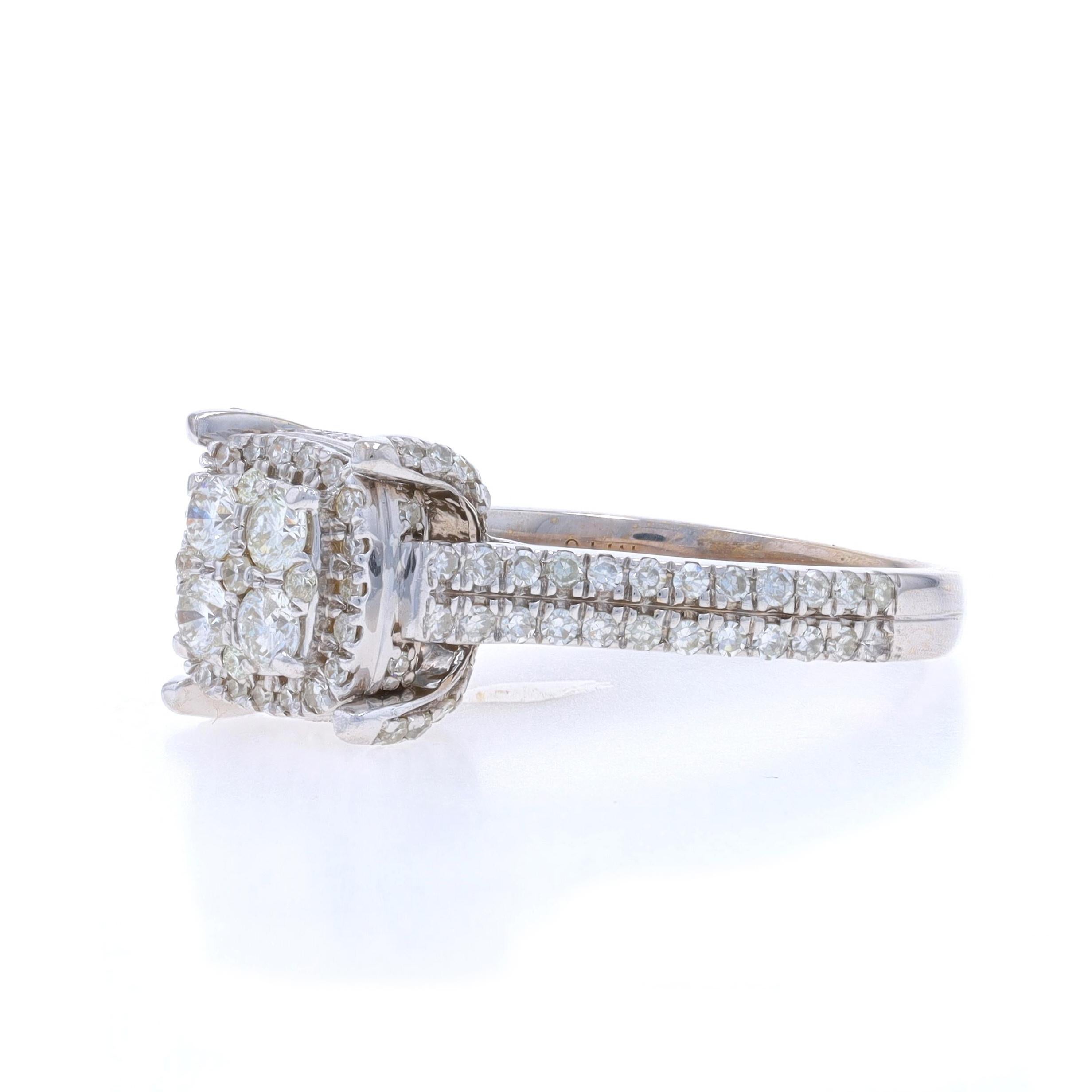 White Gold Diamond Cluster Halo Engagement Ring - 14k Round .57ctw Cathedral In Excellent Condition For Sale In Greensboro, NC