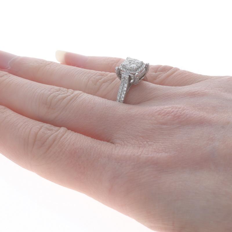 Women's White Gold Diamond Cluster Halo Engagement Ring - 14k Round .57ctw Cathedral For Sale