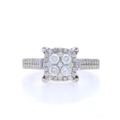White Gold Diamond Cluster Halo Engagement Ring - 14k Round .57ctw Cathedral