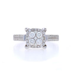 White Gold Diamond Cluster Halo Engagement Ring - 14k Round .57ctw Cathedral