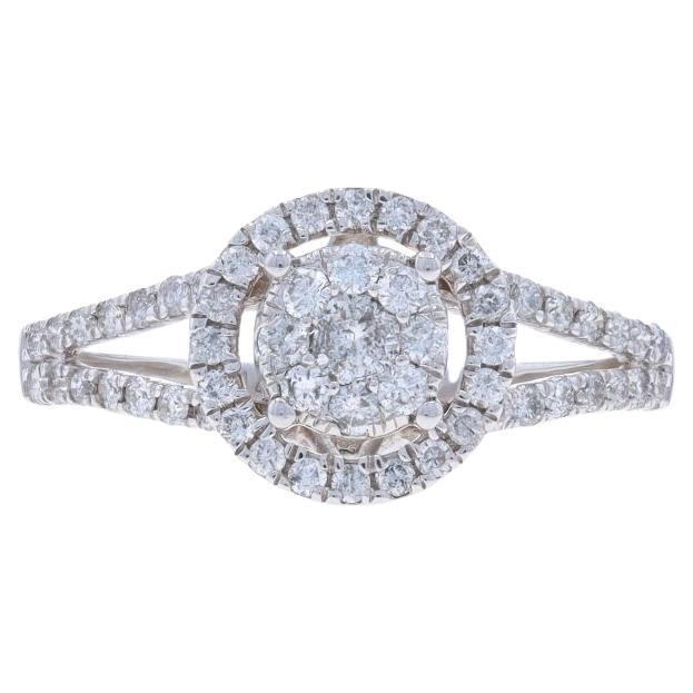 Bague de fiançailles en or blanc avec halo et grappes de diamants - 14k Round Brilliant 2/3ctw